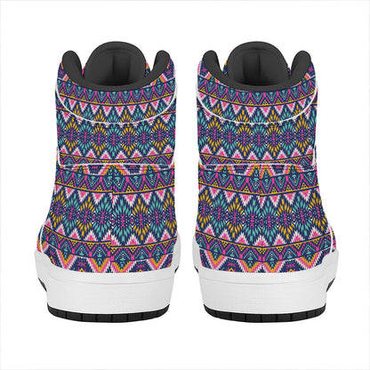 Native American Navajo Tribal Print High Top Leather Sneakers