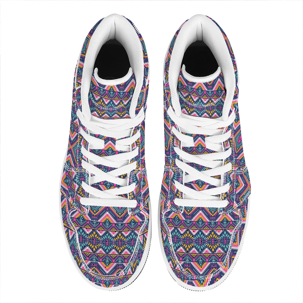 Native American Navajo Tribal Print High Top Leather Sneakers