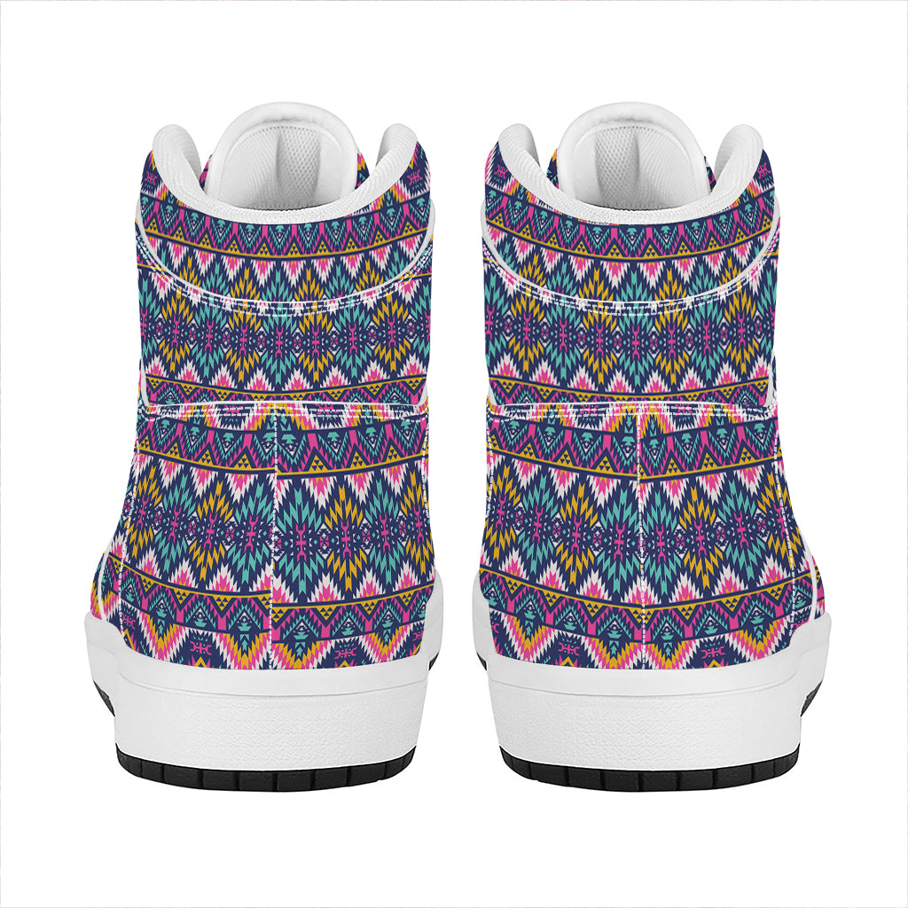 Native American Navajo Tribal Print High Top Leather Sneakers