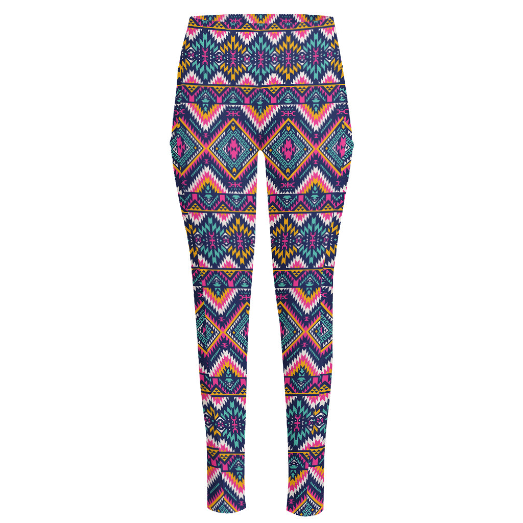 Native American Navajo Tribal Print High-Waisted Pocket Leggings