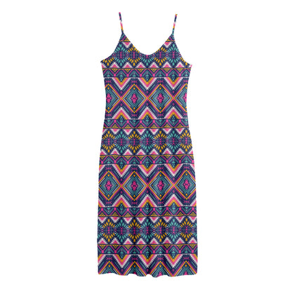 Native American Navajo Tribal Print Jersey Midi Cami Dress