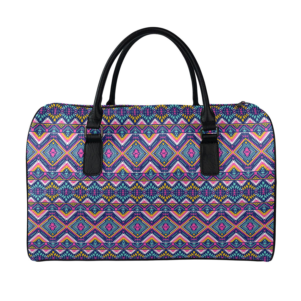 Native American Navajo Tribal Print Leather Duffle Bag