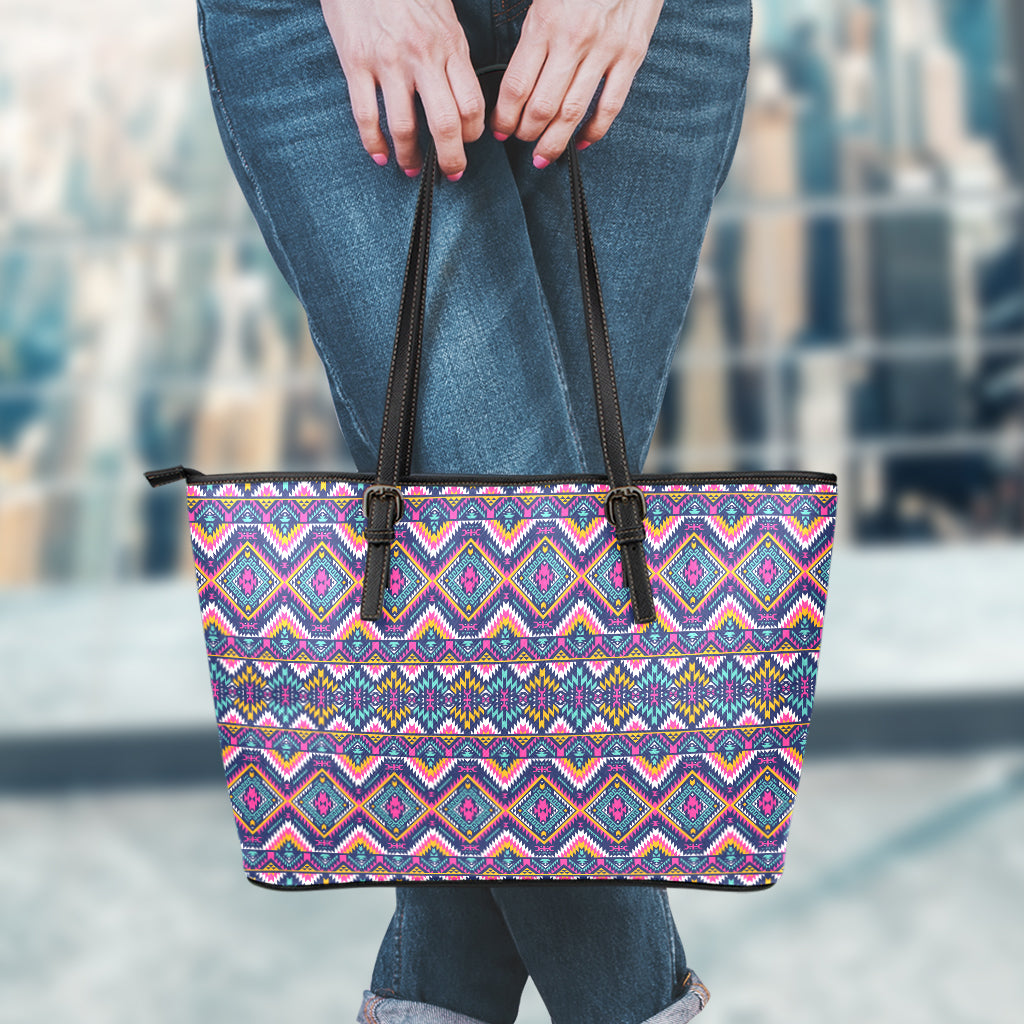 Native American Navajo Tribal Print Leather Tote Bag