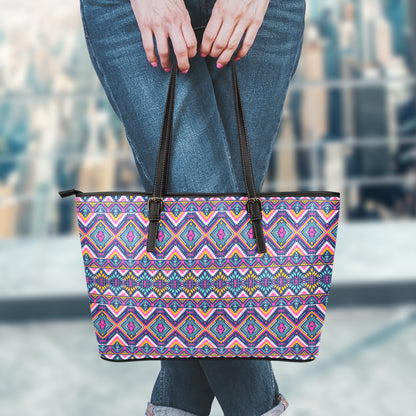 Native American Navajo Tribal Print Leather Tote Bag