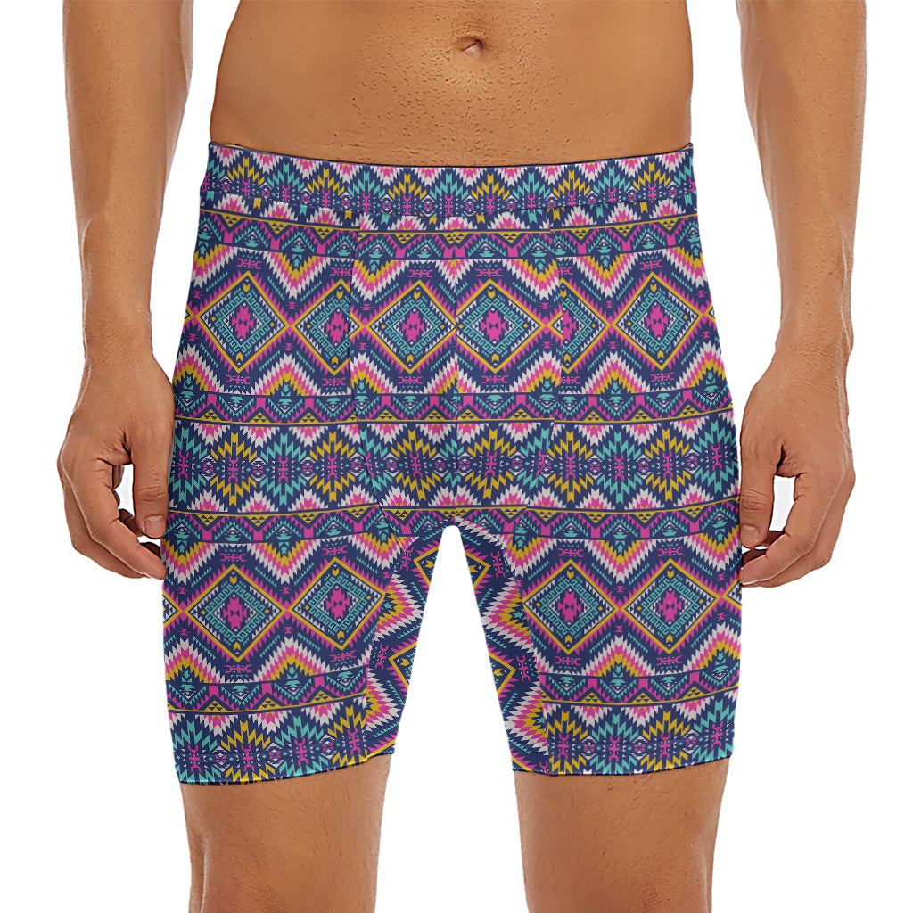 Native American Navajo Tribal Print Men's Long Boxer Briefs