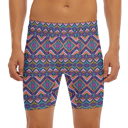 Native American Navajo Tribal Print Men's Long Boxer Briefs