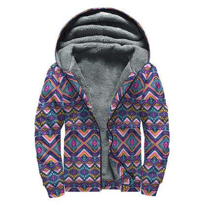 Native American Navajo Tribal Print Sherpa Lined Zip Up Hoodie