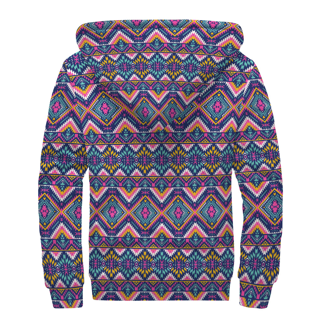 Native American Navajo Tribal Print Sherpa Lined Zip Up Hoodie