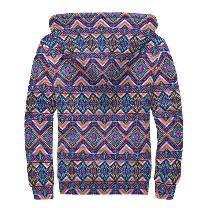 Native American Navajo Tribal Print Sherpa Lined Zip Up Hoodie