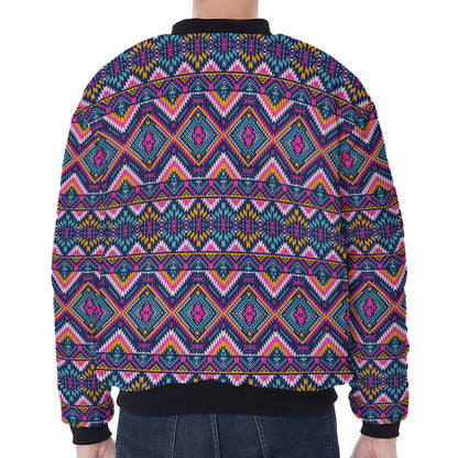 Native American Navajo Tribal Print Zip Sleeve Bomber Jacket