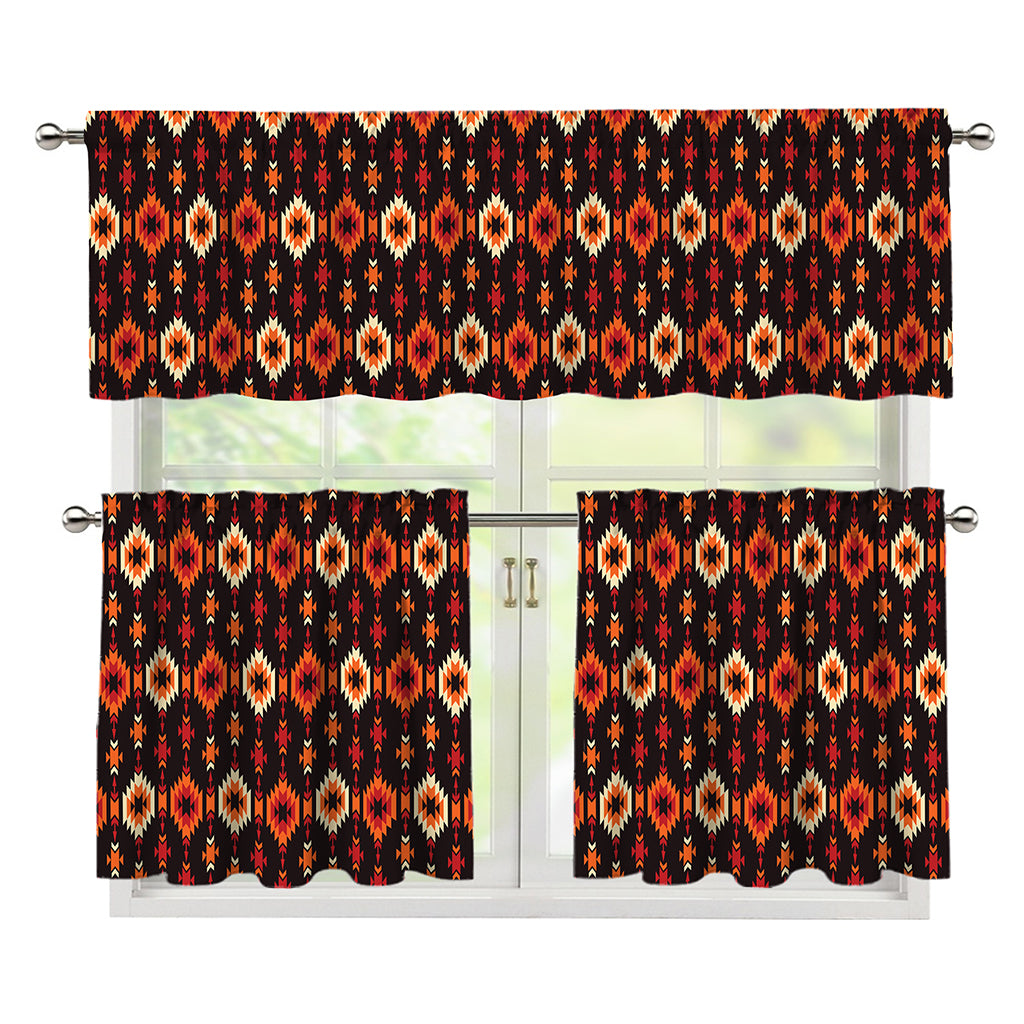 Native American Pattern Print 3 Piece Kitchen Curtains