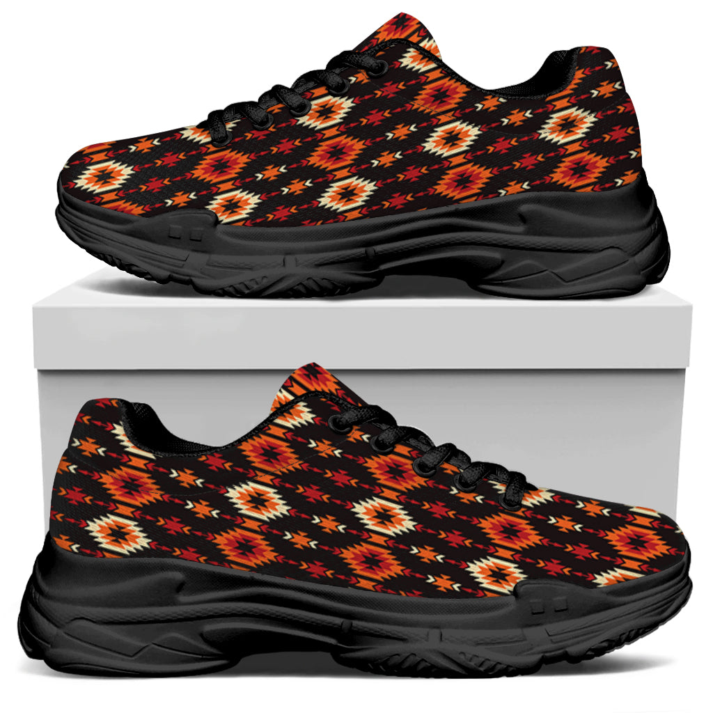 Native American Pattern Print Black Chunky Shoes