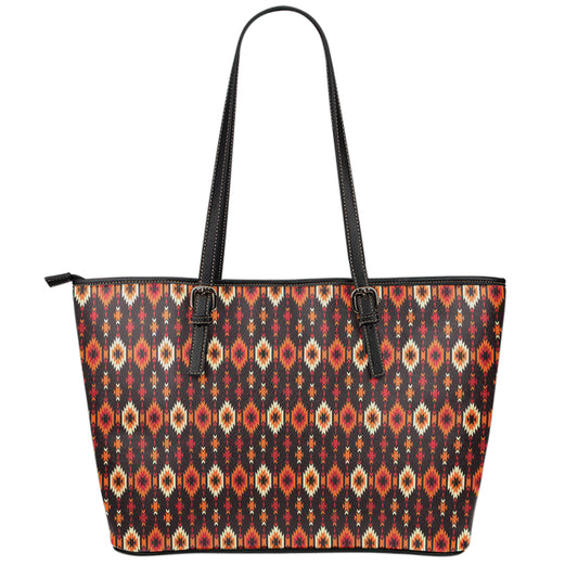 Native American Pattern Print Leather Tote Bag
