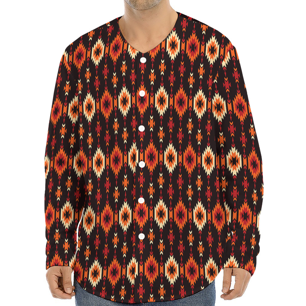 Native American Pattern Print Long Sleeve Baseball Jersey