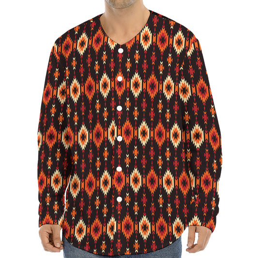 Native American Pattern Print Long Sleeve Baseball Jersey