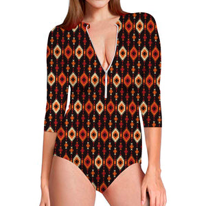 Native American Pattern Print Long Sleeve Swimsuit