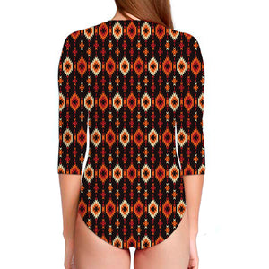 Native American Pattern Print Long Sleeve Swimsuit