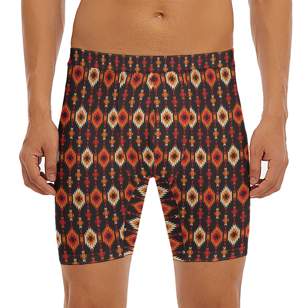 Native American Pattern Print Men's Long Boxer Briefs