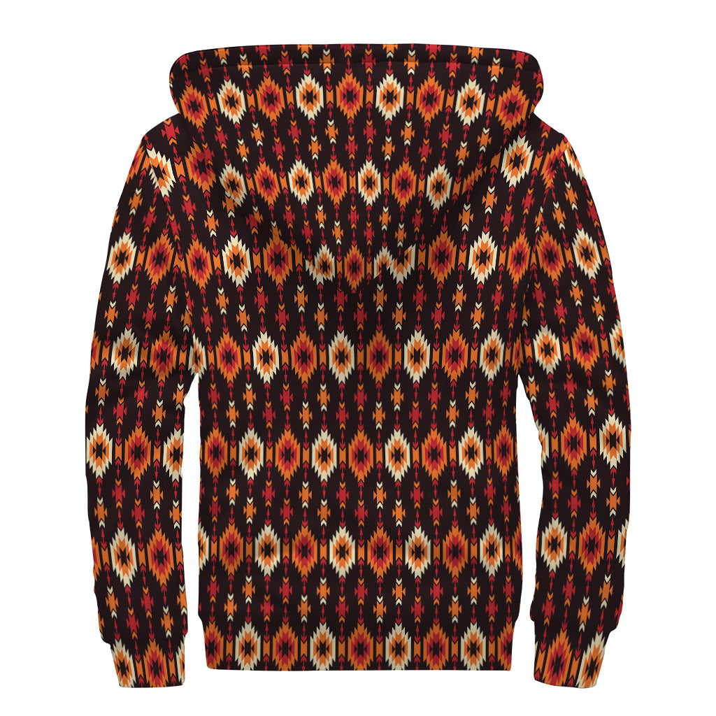 Native American Pattern Print Sherpa Lined Zip Up Hoodie