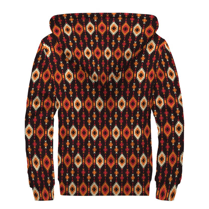 Native American Pattern Print Sherpa Lined Zip Up Hoodie