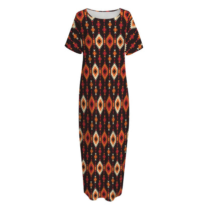 Native American Pattern Print Short Sleeve Long Nightdress