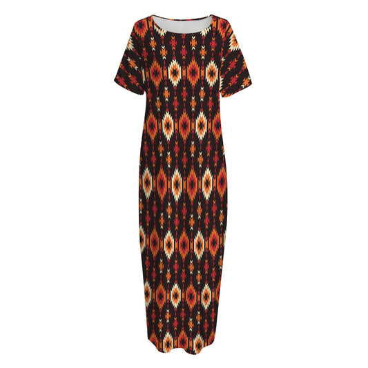 Native American Pattern Print Short Sleeve Long Nightdress