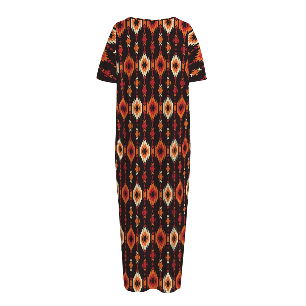 Native American Pattern Print Short Sleeve Long Nightdress