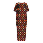 Native American Pattern Print Short Sleeve Long Nightdress