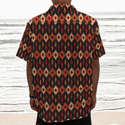Native American Pattern Print Textured Short Sleeve Shirt