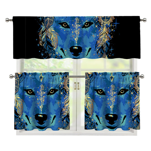 Native American Spiritual Wolf Print 3 Piece Kitchen Curtains
