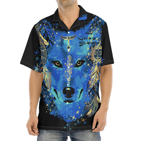 Native American Spiritual Wolf Print Aloha Shirt