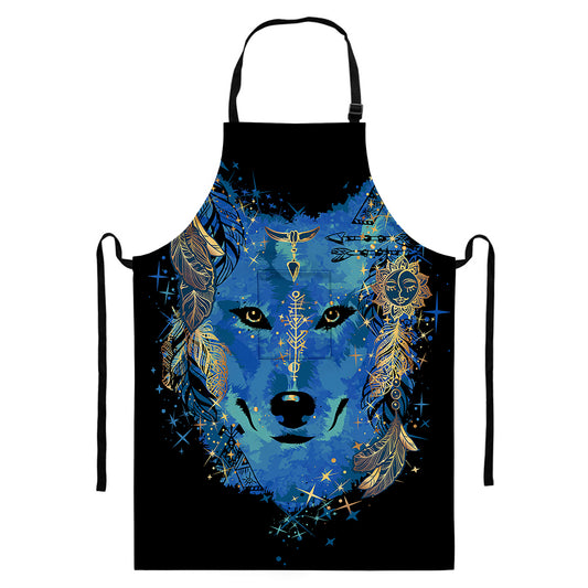 Native American Spiritual Wolf Print Bib Apron With Pocket