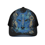 Native American Spiritual Wolf Print Black Mesh Trucker Cap