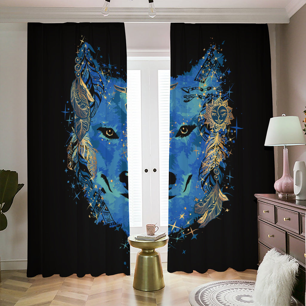 Native American Spiritual Wolf Print Blackout Pencil Pleat Curtains