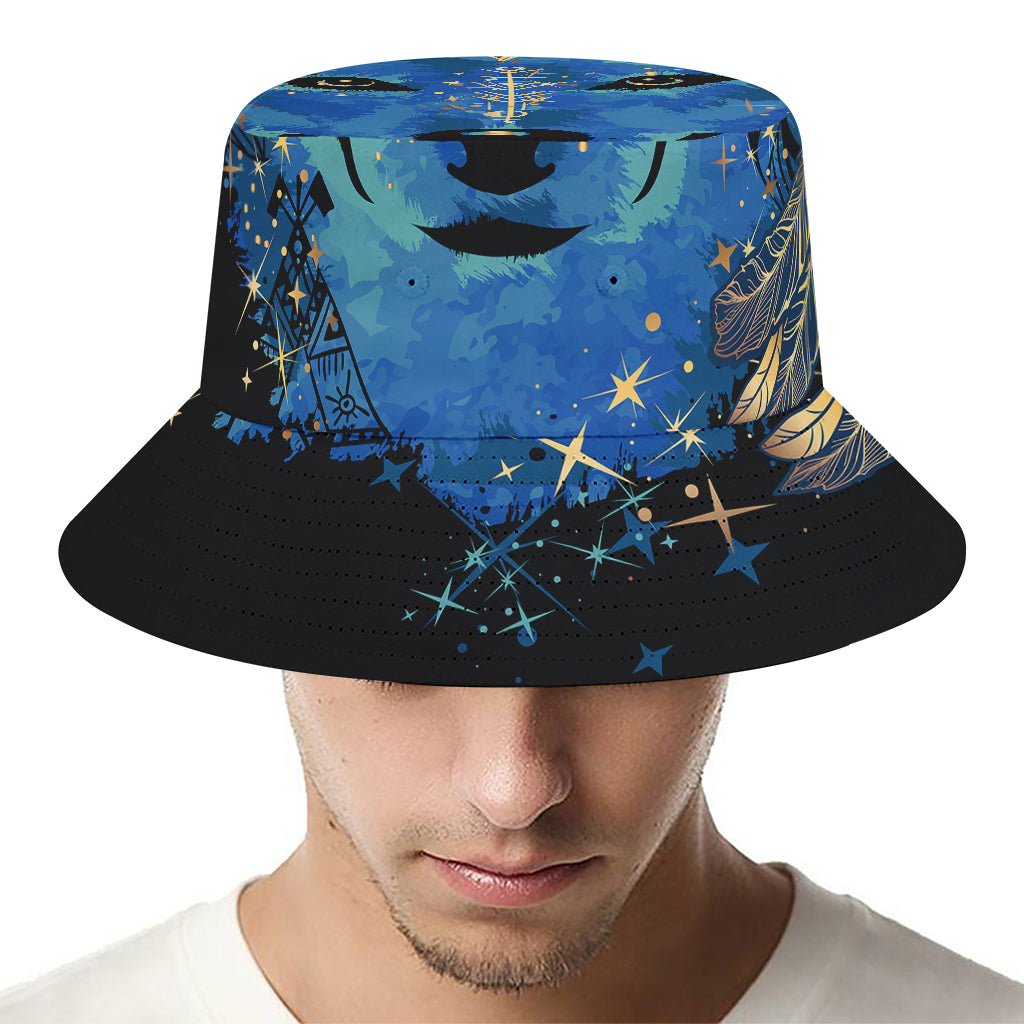 Native American Spiritual Wolf Print Bucket Hat