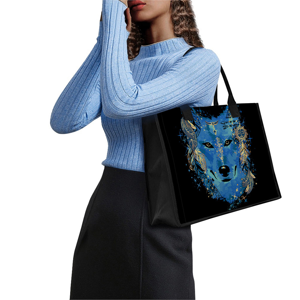 Native American Spiritual Wolf Print Canvas Tote Bag