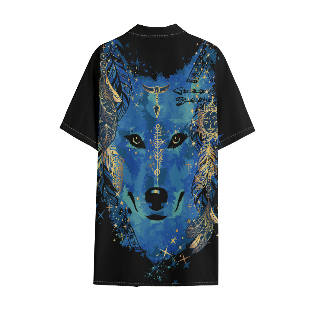 Native American Spiritual Wolf Print Cotton Hawaiian Shirt