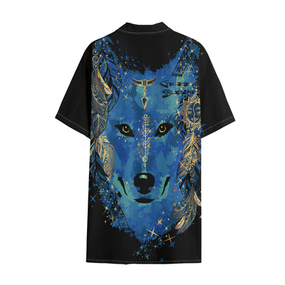 Native American Spiritual Wolf Print Cotton Hawaiian Shirt