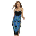 Native American Spiritual Wolf Print Cross Back Cami Dress