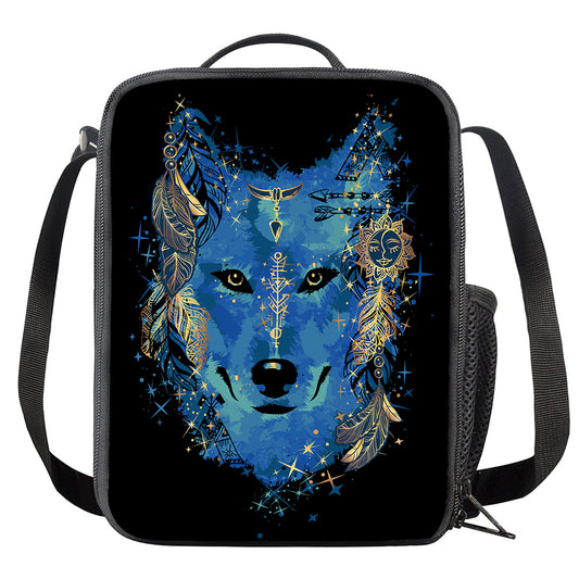 Native American Spiritual Wolf Print Crossbody Lunch Bag