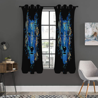 Native American Spiritual Wolf Print Curtain