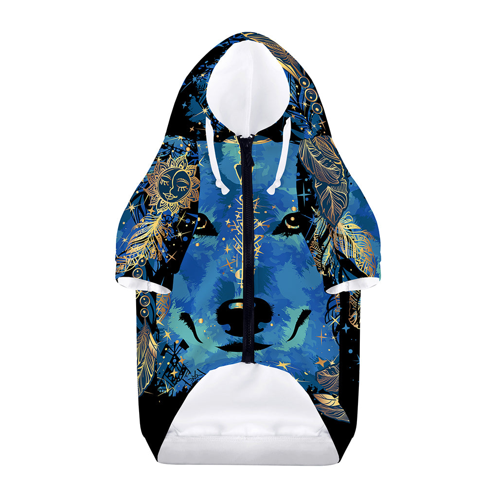 Native American Spiritual Wolf Print Dog Zip Up Hoodie