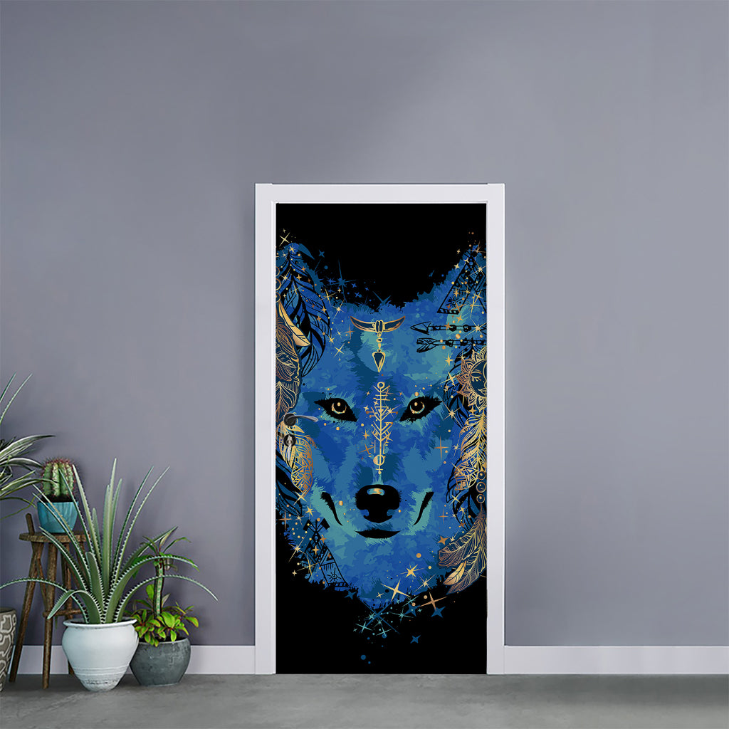 Native American Spiritual Wolf Print Door Sticker