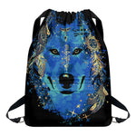 Native American Spiritual Wolf Print Drawstring Backpack
