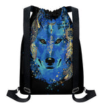 Native American Spiritual Wolf Print Drawstring Backpack