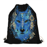Native American Spiritual Wolf Print Drawstring Bag