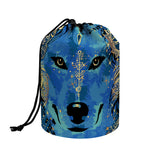 Native American Spiritual Wolf Print Drawstring Makeup Bag