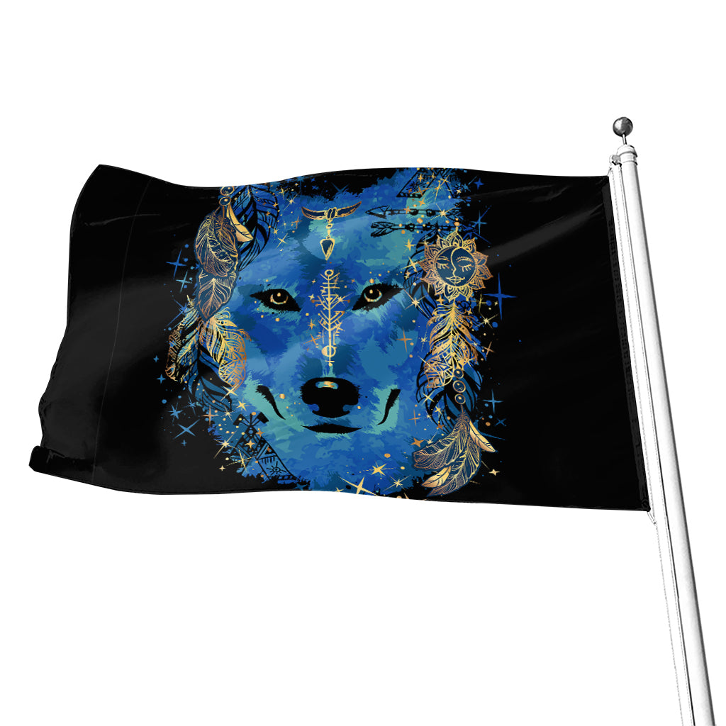 Native American Spiritual Wolf Print Flag