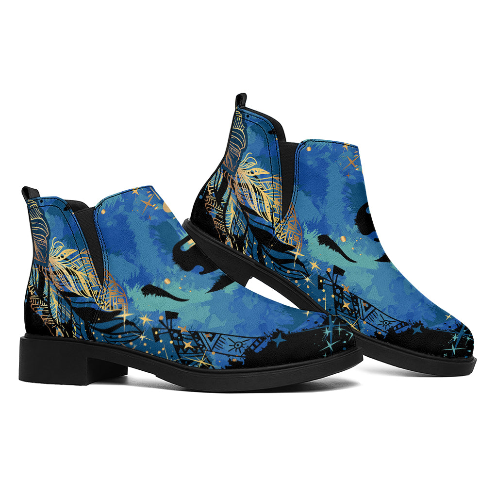 Native American Spiritual Wolf Print Flat Ankle Boots