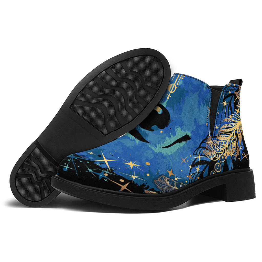 Native American Spiritual Wolf Print Flat Ankle Boots